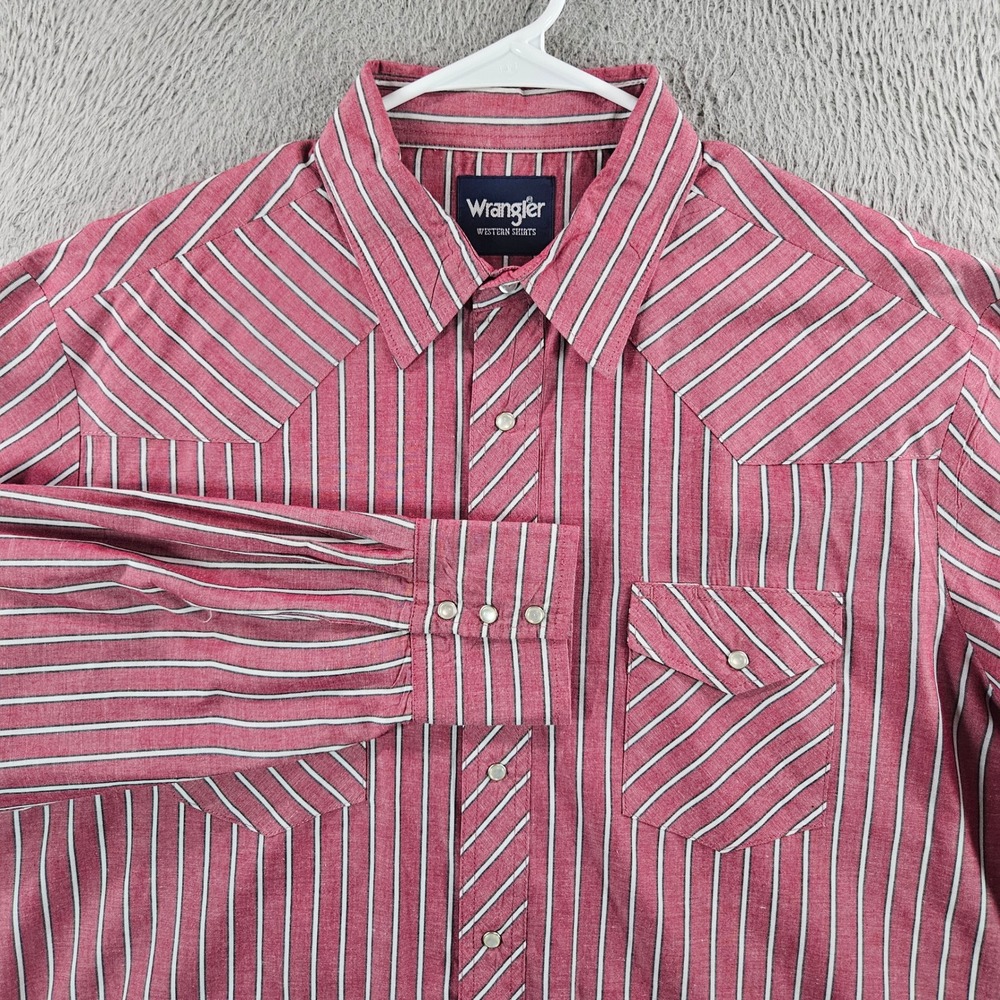 Wrangler Western Shirt Mens XL Red White Striped Pearl Snap Long Sleeve 75201AA